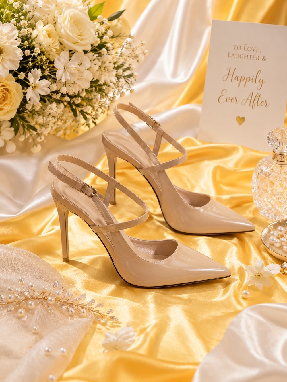 Nude Patent Pointed-Toe Slingback Heels NWOT - Picture 2 of 7